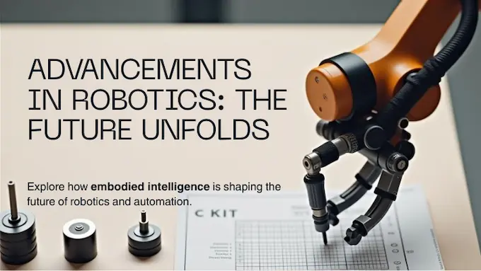 Robotic arm assembling a camera kit on a blueprint grid conveys practical progress for AI News November 8 2025.