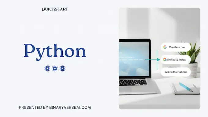 Developer desk with bright code mockups and callouts walking through a Gemini RAG quickstart.