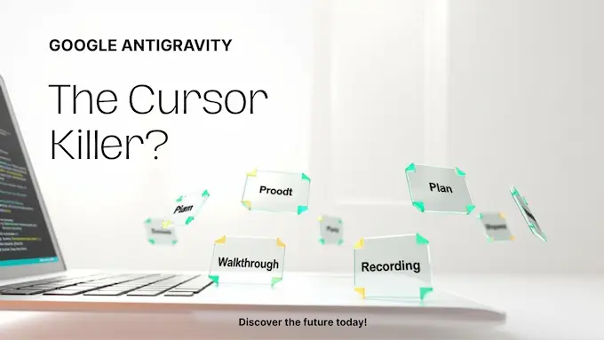 Bold magazine cover on Google Antigravity with agent-first IDE headline, laptop UI, and gradient typography.