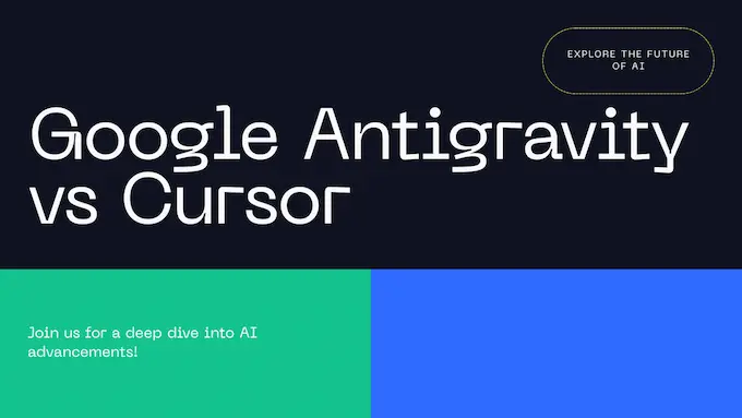 Balanced comparison of Google Antigravity vs Cursor with clean two-column layout, neutral chips, and minimal metrics.