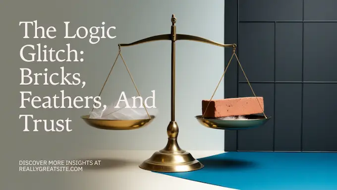 Balanced scale with feathers and a brick visualizes Grok 4.1’s simple logic debate in a clean editorial style.