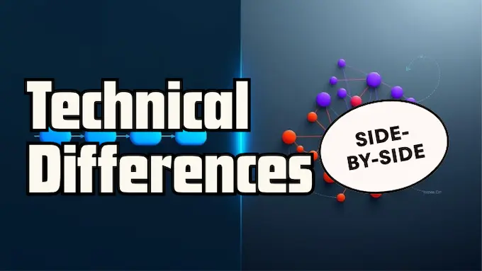 Split visual comparing linear chains to branching graphs, clarifying LangChain vs LangGraph differences.