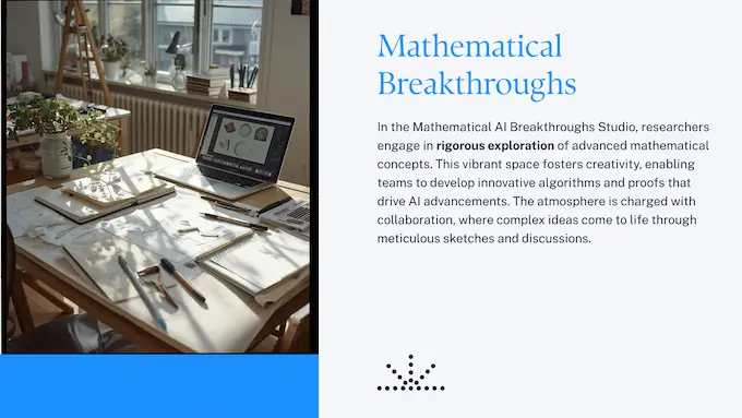 Bright studio with chalkboard proof trees and tools illustrating math advances highlighted in AI News November 15 2025.