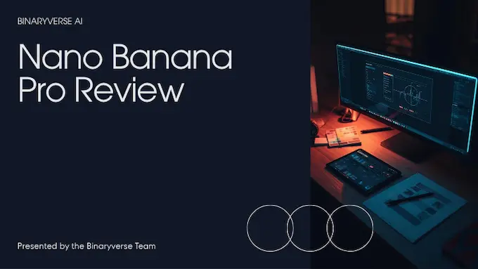 Magazine-style cover with headline and a modern studio desk illustrating Nano Banana Pro for professionals.