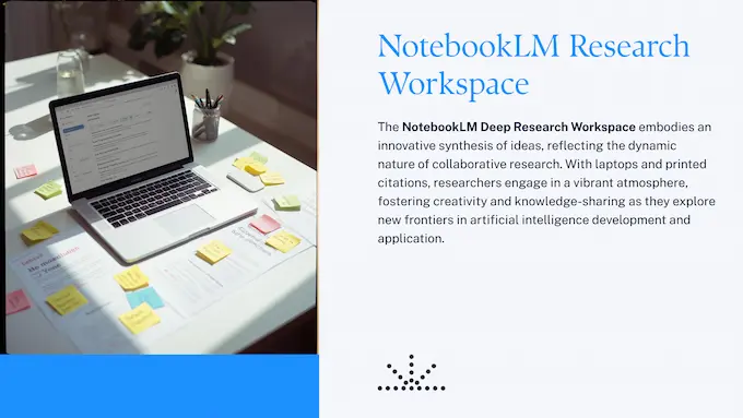 Sunlit workspace showing NotebookLM deep research with linked citations in AI News November 15 2025 coverage.