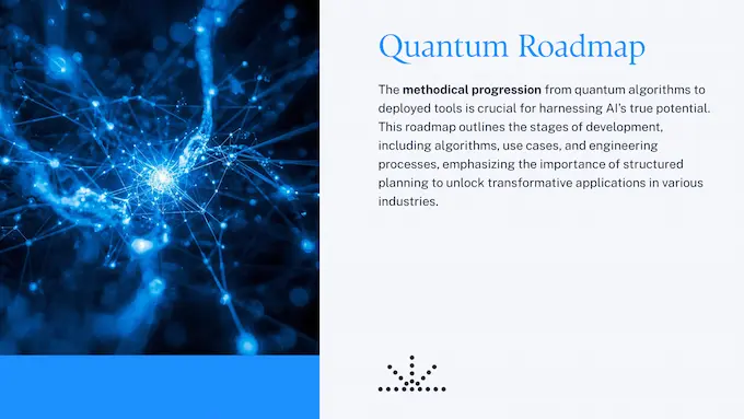 Bright staged roadmap from algorithms to deployed tools explaining quantum usefulness in AI News November 15 2025.