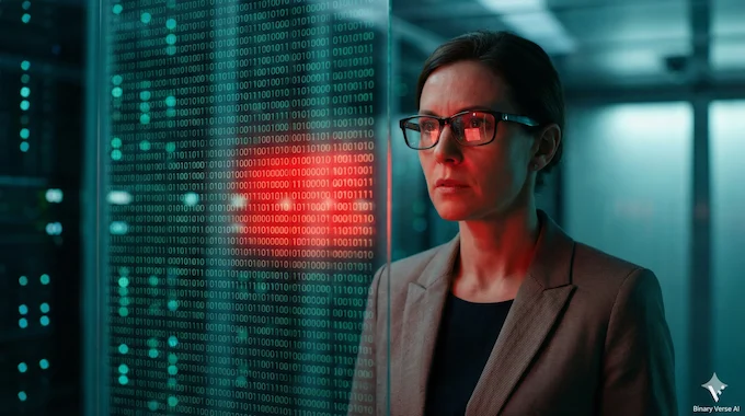 A safety engineer analyzing a red flagged data stream on a futuristic interface, representing AI confessions monitoring.