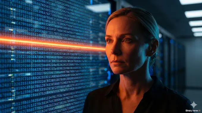 Security researcher observing AI agents scanning smart contract code for risks.