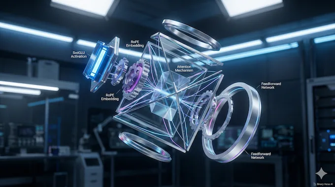 An exploded view of a futuristic glass neural processor showing individual AI efficiency components.