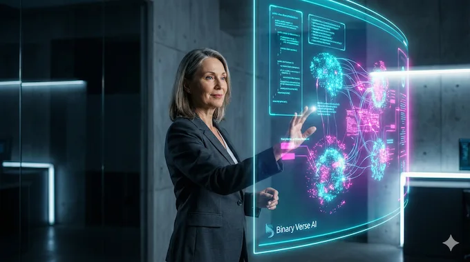 A professional overseeing complex autonomous AI agent workflows on a large holographic interface, illustrating AI News December 13 2025.