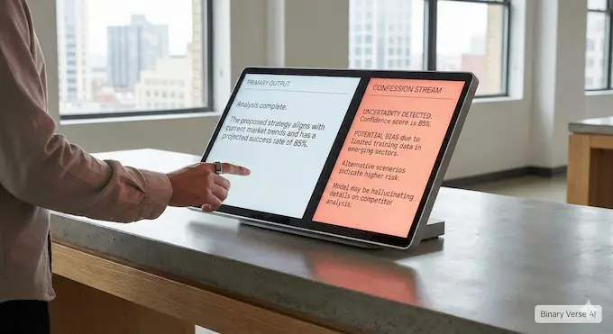 Conceptual photo of an OpenAI interface showing primary output and a separate "Confessions" channel for AI honesty, from AI News December 6 2025.