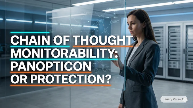 AI researcher analyzing Chain of Thought Monitorability on a glass interface.