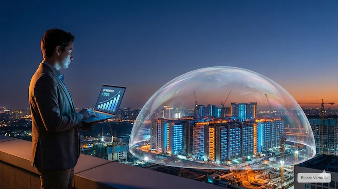 Exploding data center bubble rising from AI-driven infrastructure boom.