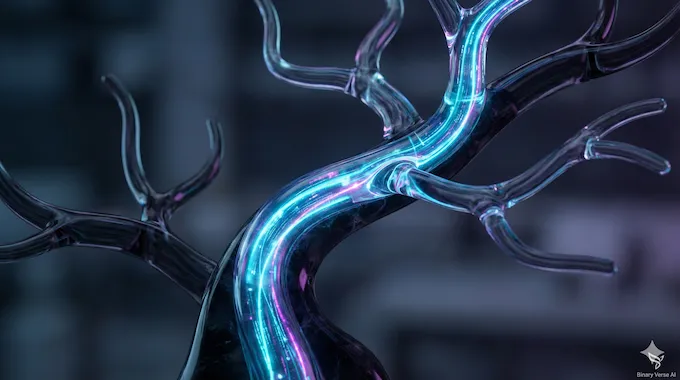 Glowing glass decision tree representing Gemini 3 Deep Think inference time compute process.