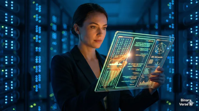 Engineer using Python code tools on a holographic interface to solve logic puzzles.