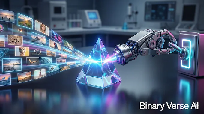 A glass prism converting visual data photos into a mechanical arm using GLM-4.6V.