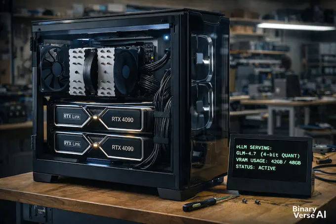 A printed poster infographic showing the GLM-4.7 Preserved Thinking process across three turns.