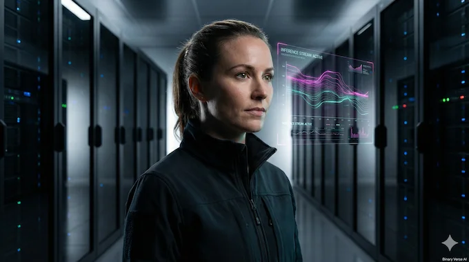 A glowing fiber optic mesh visualization of the Google Ironwood 9.6 Tb/s interconnect.