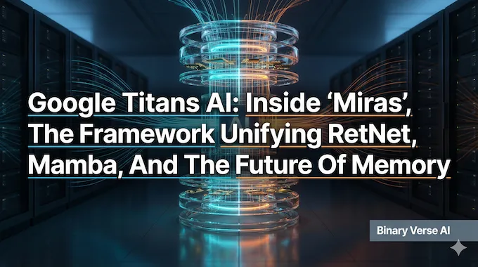 Futuristic AI core visualizing Google Titans long-term memory.