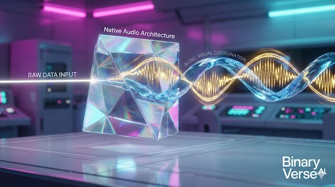 Abstract glass prism visualization of Kling 2.6 audio-visual coordination and semantic understanding.