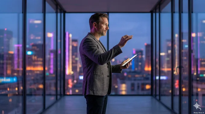 Creative director using a tablet to control Kling 2.6 generation, symbolizing the director's mindset.