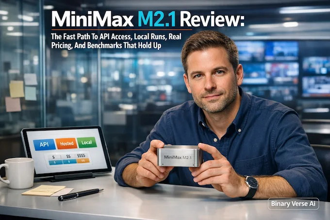 MiniMax M2.1 cover showing API, local, pricing, benchmarks
