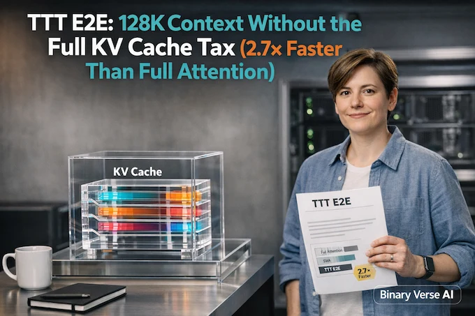 TTT E2E cover, 128K context without KV cache tax