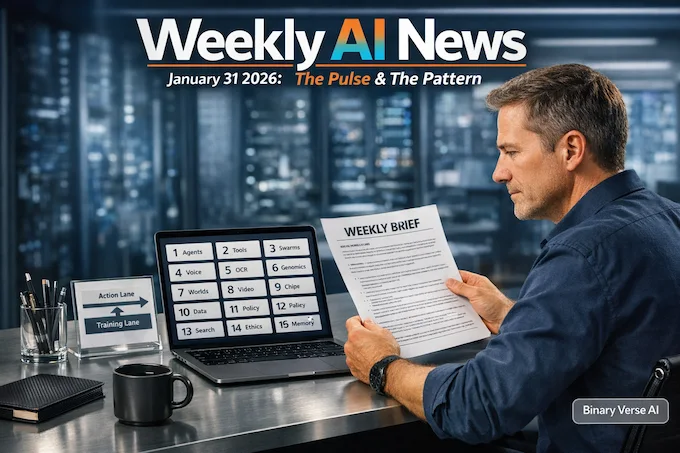 AI News January 31 2026 cover, pulse and pattern desk.