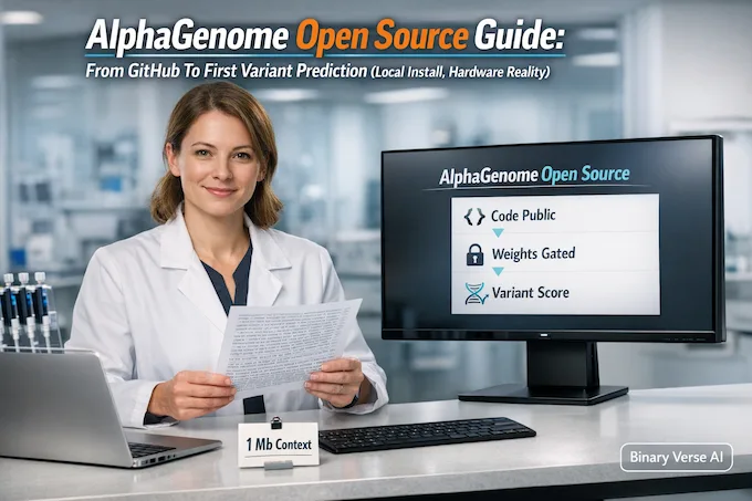 AlphaGenome Open Source hero showing GitHub to variant prediction