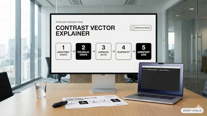 Anthropic Assistant Axis contrast-vector diagram on studio monitor