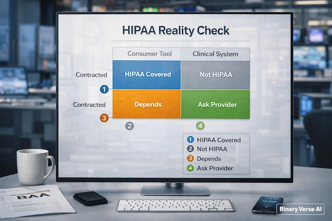 ChatGPT Health HIPAA nuance shown as a simple matrix