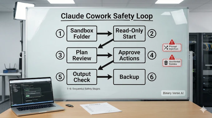 Claude Cowork security checklist diagram with safe workflow steps