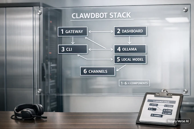 Clawdbot Install architecture diagram with Gateway and Ollama