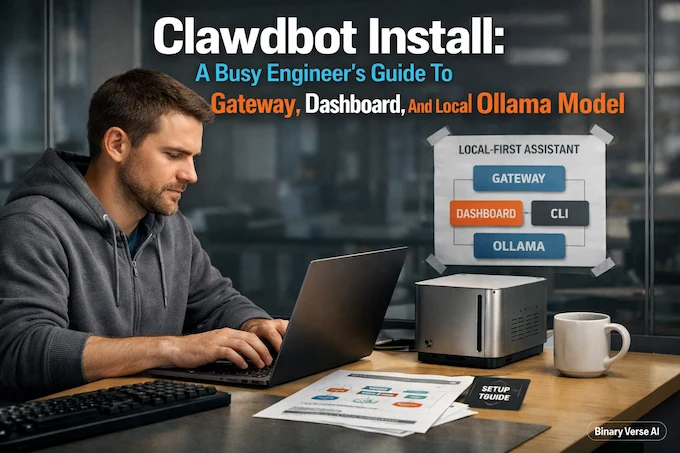 Clawdbot Install cover showing local-first assistant workspace