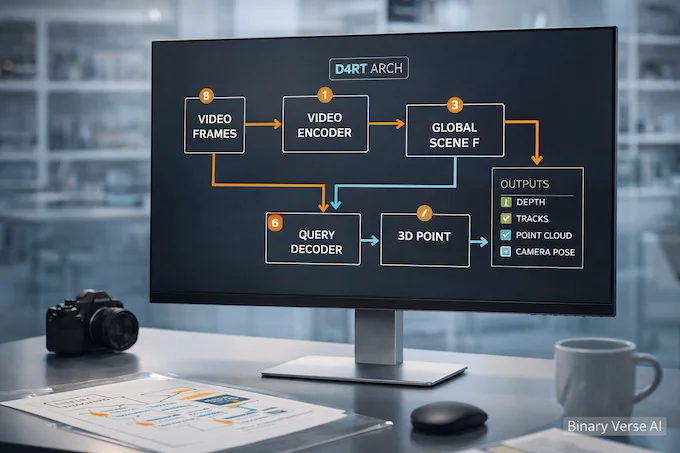 D4RT architecture blocks with encoder and query decoder