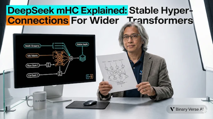 DeepSeek mHC cover, stable Hyper-Connections concept.