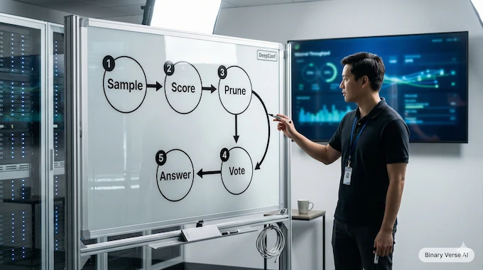 Falcon H1R 7B DeepConf test-time scaling flow diagram
