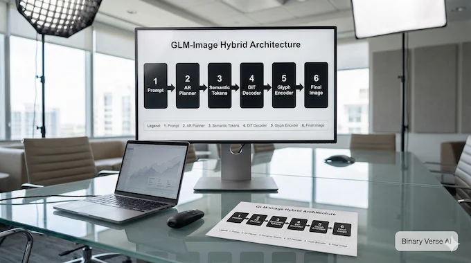 GLM-Image architecture diagram, AR planner to DiT decoder