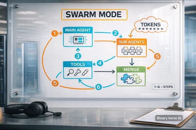 Kimi K2.5 swarm mode diagram with steps