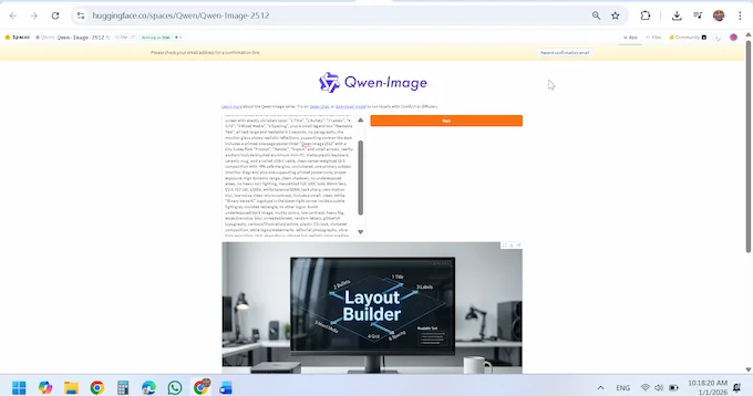 Qwen Image 2512 text layout infographic on studio monitor