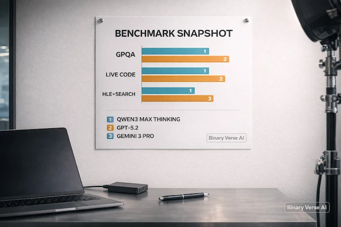 Qwen3 Max Thinking benchmarks snapshot bar poster