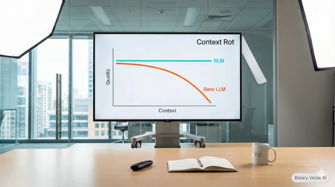 Recursive Language Models chart showing context rot vs stability