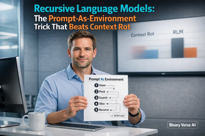 Recursive Language Models cover with prompt-as-environment diagram