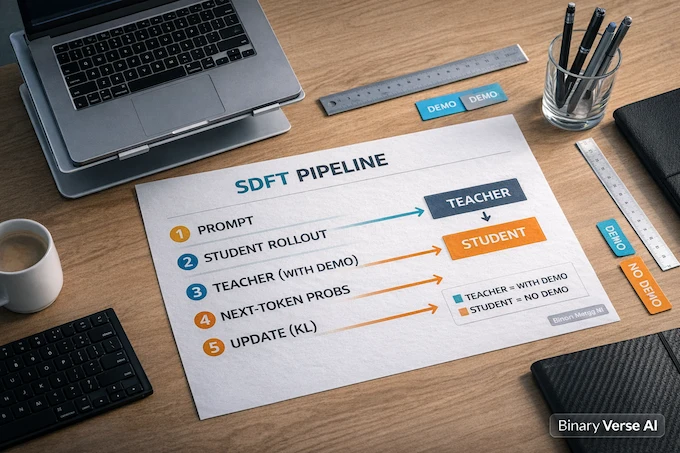 Self-Distillation SDFT step-by-step pipeline diagram