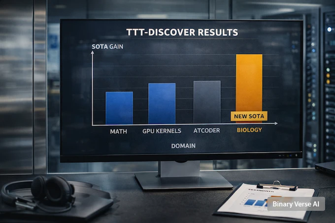 TTT-Discover results across domains benchmark bars
