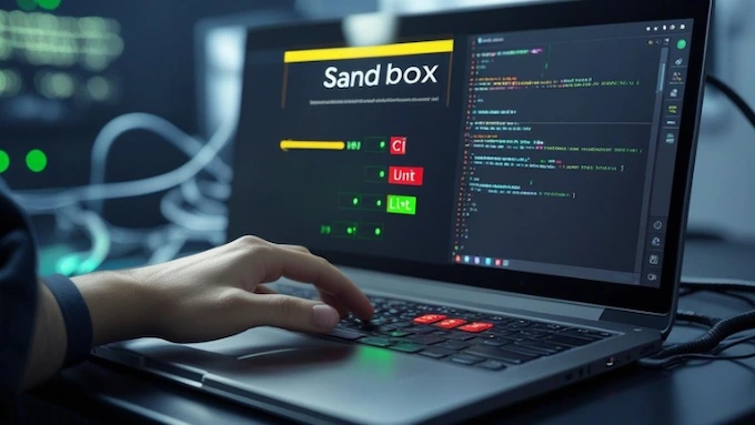 Codex 5.3 vs Opus 4.6 scene of a sandboxed tool loop running tests to green with a minimal diff.