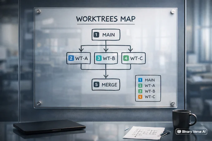 Codex App worktrees diagram on glass whiteboard