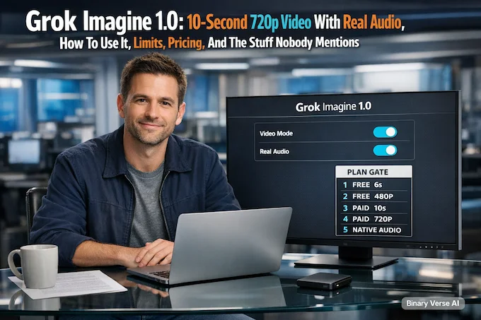 Grok Imagine 1.0 hero showing audio video plan gate