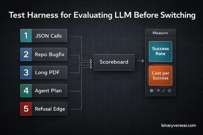 Qwen3.5 evaluation infographic: five real-world tests and metrics to decide switching models.