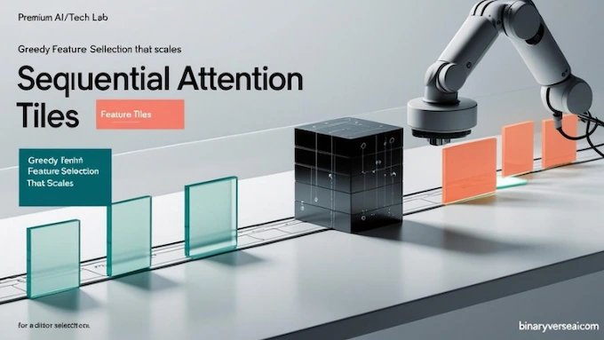 Sequential Attention feature image showing scalable greedy feature selection in a modern neural network workflow